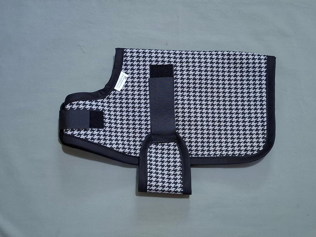 light gray, black goat kid water-resistant coat