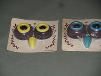 2 Sets Vintage Ceramic Owl Face Eyes Beak Macrame Beads Kit Supply, New Old Stock, Hong Kong Brown, Yellow and Brown, Blue