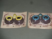 2 Sets Vintage Ceramic Owl Face Eyes Beak Macrame Beads Kit Supply, New Old Stock, Hong Kong Brown, Yellow and Brown, Blue