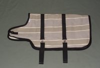 32" Tan, Off-White Stripe Winter Goat Coat, Sheep Jacket, Fleece Lined, Boer, Nubian Doe Buck Supply