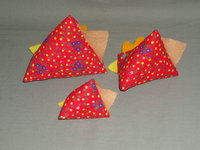 3 Red Floral Handmade Chickens Pin Cushions, Bowl Filler, Tucks Farm Decor made from Vintage Fabric 3 Sizes Hens