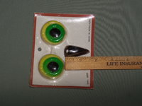 2 Sets Vintage Plastic Owl Face Eyes Beak Yellow Green Macrame Beads Kit Supply, New Old Stock, Hong Kong EYN-9000