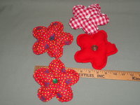 4 Handmade 5" Bowl Fillers Red Fabric Flowers, Floral Wreath Accents, Farm Cabin Kitchen Decor, Birthday Gift