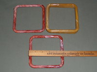 4 Vintage 5" Square Plastic Marbella Macrame Rings Orange & Gold Marble Crafts Hangers,
