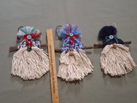 Three Handmade Christmas Gnome Blue Ornaments on a Stick, Made from Vintage Macrame Cord and Cotton Cord, Rustic Style Holiday Decor