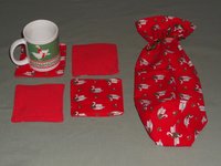 4 Christmas Swans Mug Rugs & Gift Bag Holiday Fabric Coasters Handmade Gifts, Kitchen Decor