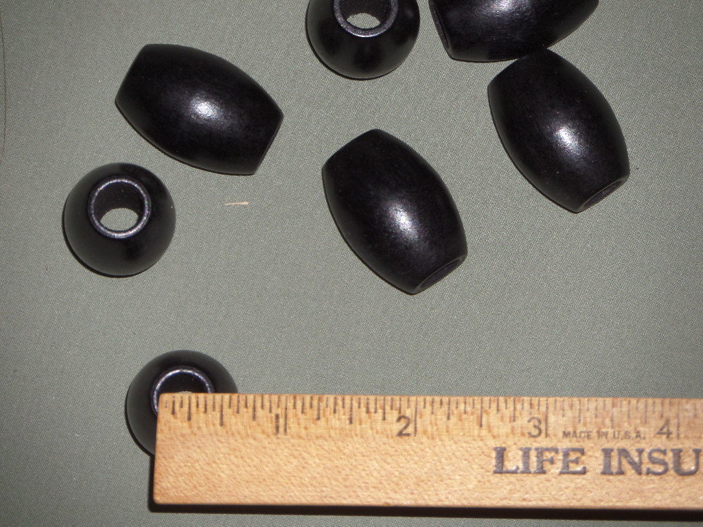1 lb Vintage Black Barrel Oval Wood Beads 22mm x 32mm Macrame Craft Lot 3/8" Hole 1 1/4" Oval Beads