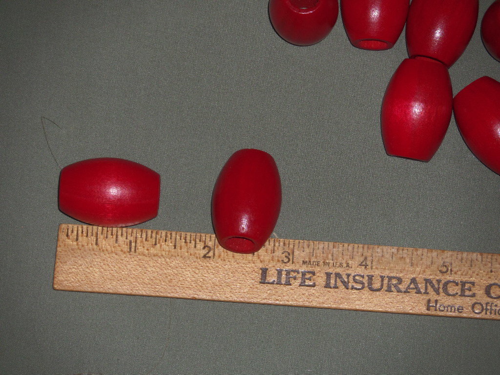 48 Vintage Red Barrel Oval Wood Beads Macrame Holiday Supply 22mm x 32 mm Wooden Craft Beads