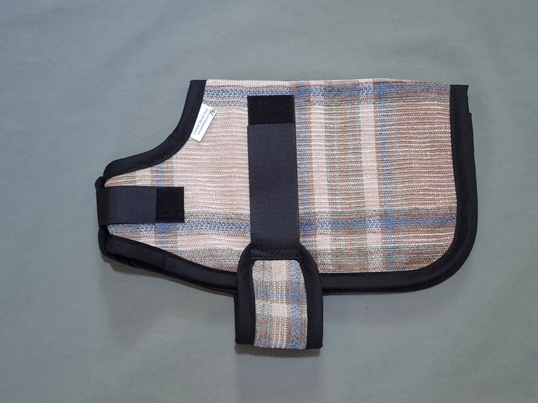 tan plaid baby sheep, lamb jacket, size 16 inch