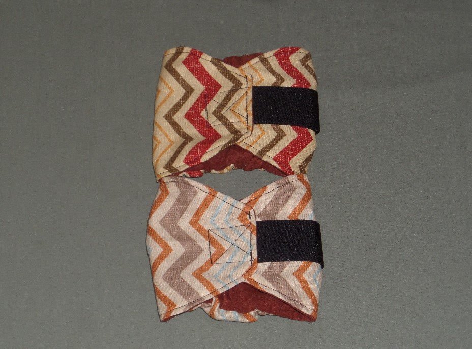 two rust chevron dog diapers
