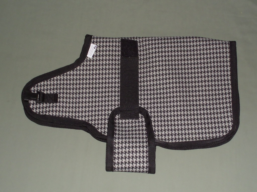 22" Silver, Black Houndstooth Winter Water-Resistant Goat Coat, Sheep Jacket, Faux Fur Fleece Lining Nigerian Doe Buck Supply