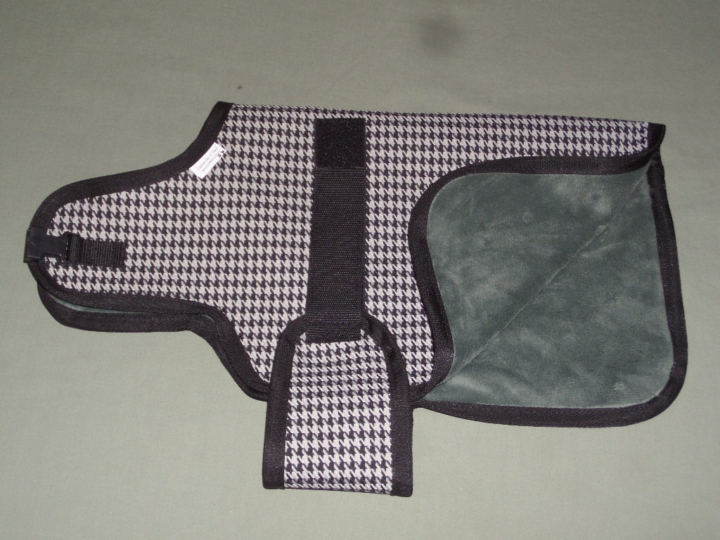 22" Silver, Black Houndstooth Winter Water-Resistant Goat Coat, Sheep Jacket, Faux Fur Fleece Lining Nigerian Doe Buck Supply