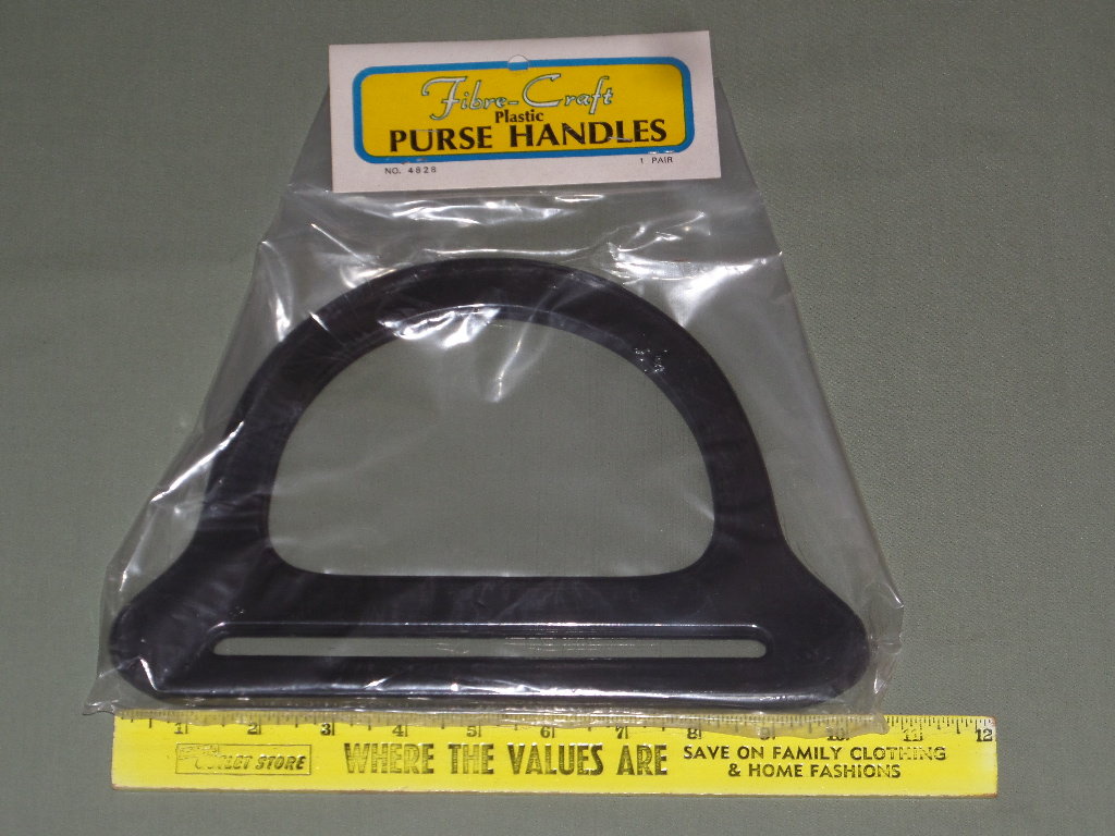 2 Pair Vintage Fibre-Craft Black Plastic Purse Handles Fabric & Macrame Handbag Supply NOS Dee Shape D-Shaped