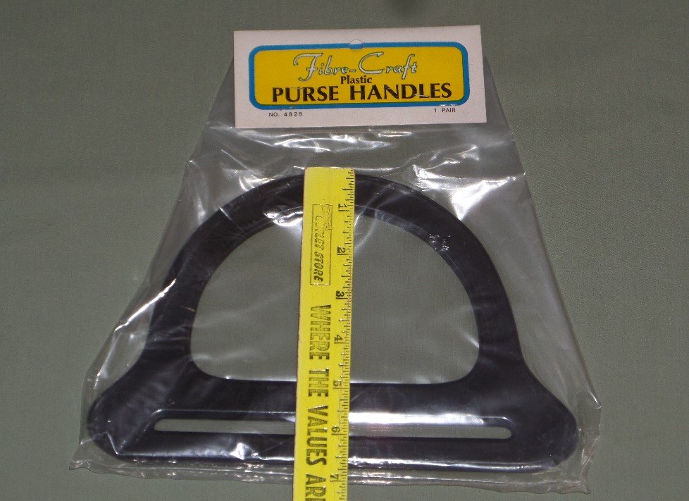 2 Pair Vintage Fibre-Craft Black Plastic Purse Handles Fabric & Macrame Handbag Supply NOS Dee Shape D-Shaped