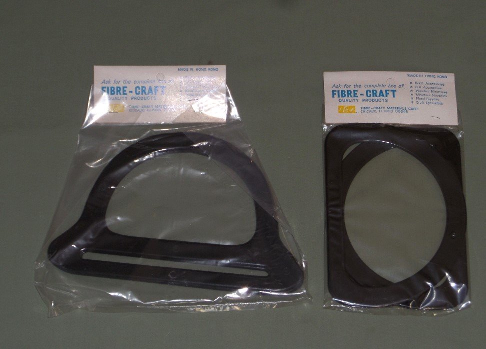 2 Pair Vintage Fibre-Craft Black Plastic Purse Handles Fabric & Macrame Handbag Supply NOS Dee Shape D-Shaped