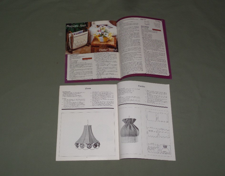 2 Vintage Macrame Books Bright Ideas for Lamp Frames, Fibers n Frames Home Decor Instructions, Patterns 