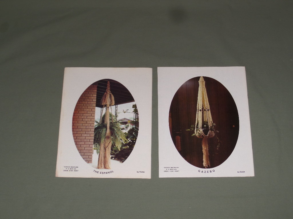 Two Vintage Macrame Portraits Books 1 and 5 Patterns by Vickie Advanced Plant Hanger Instructions