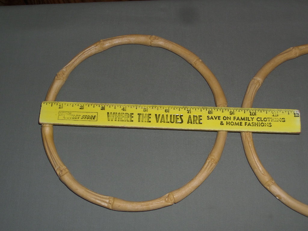  One Pair Vintage Tan Faux Bamboo Round Rings 8 1/2 inch Macrame Tote Handles Purse Handbag Supplies