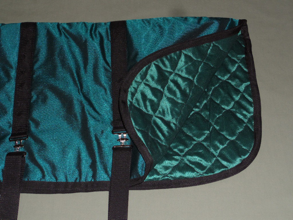 34" Winter Goat Coat, Sheep Jacket Teal with a Green Quilted Lining, Livestock Supply