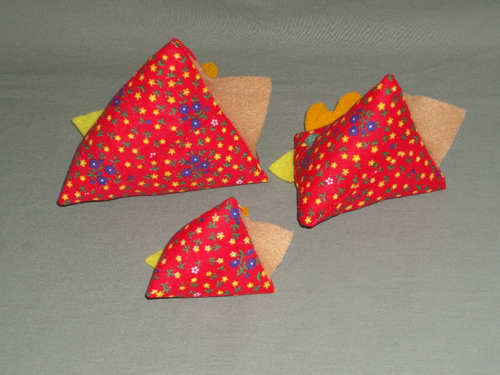 3 Red Floral Handmade Chickens Pin Cushions, Bowl Filler, Tucks Farm Decor made from Vintage Fabric 3 Sizes Hens