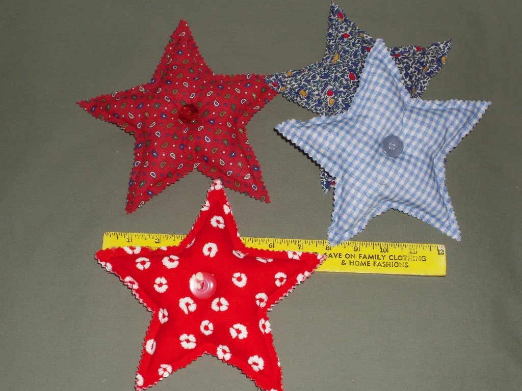 Set of 4 Red and Blue Fabric 8" Stars Bowl Fillers Tucks Handmade Cabin Farm Decor, Patriotic, July 4th Decor, Gift