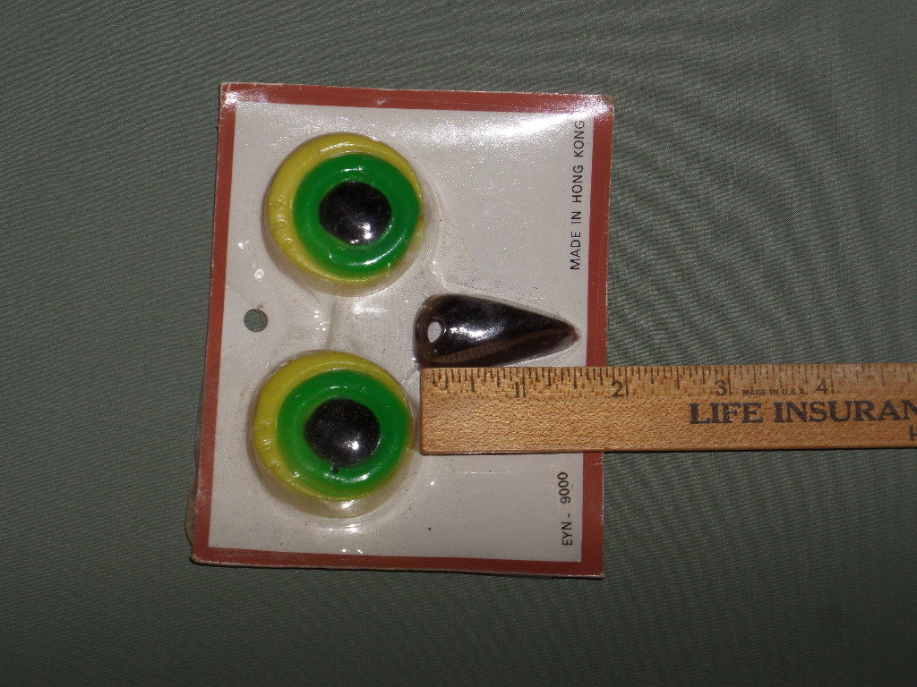 2 Sets Vintage Plastic Owl Face Eyes Beak Yellow Green Macrame Beads Kit Supply, New Old Stock, Hong Kong EYN-9000