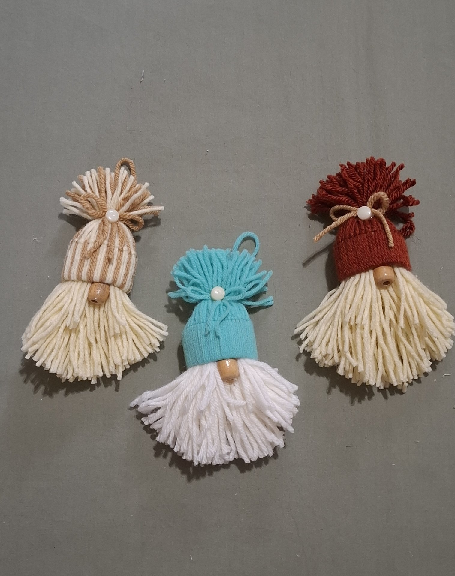 3 rustic style yarn gnomes