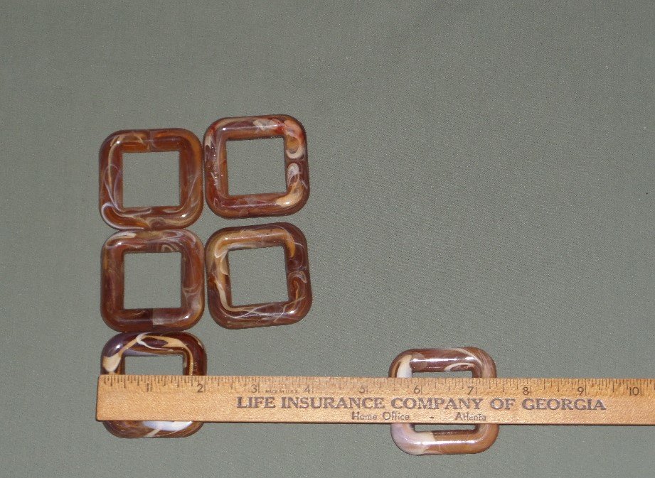 6 Vintage 2" Square Brown Tan Marble Marbella Plastic Rings Macrame Craft Supply Hangers