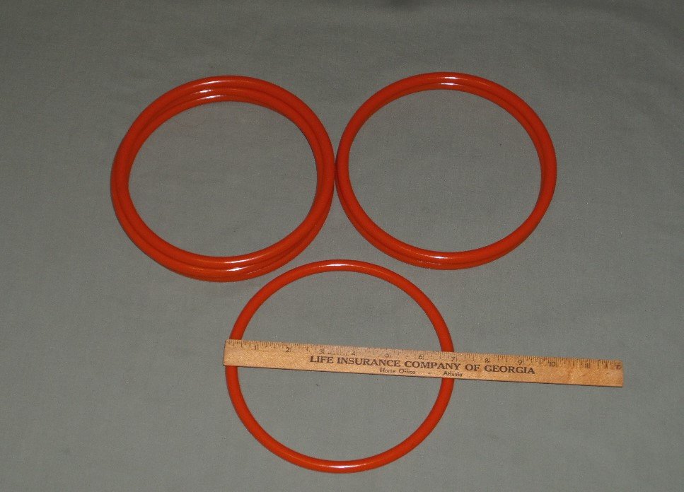 6 Vintage Orange 7" Round Macrame Rings Plastic Craft Supplies Purse Tote Bag Handles, Towel Holders