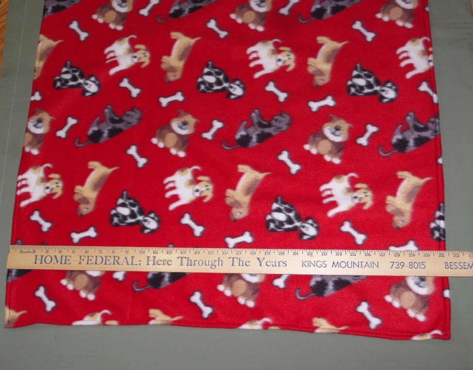 Polar Fleece Dog, Cat, Blanket 31"x38" Red with Dogs and Bones Design Small Animal Nesting Blanket