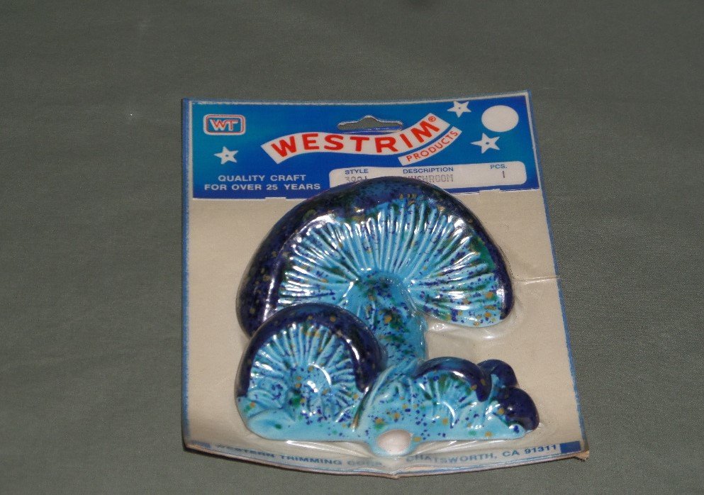 Vintage Westrim Blue Ceramic Mushroom Bead Macrame Craft Supply NOS Item #3991 For Wall Hanging, Towel Holder