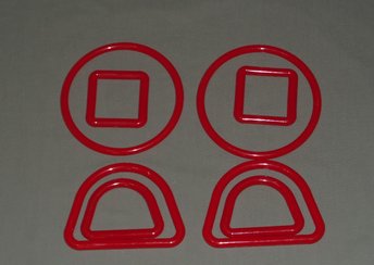 red plastic macrame rings